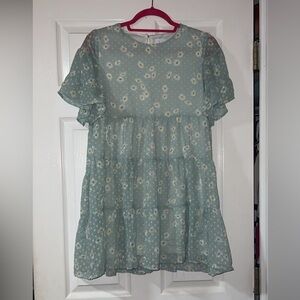 Light Blue Floral Tiered Ruffle Dress